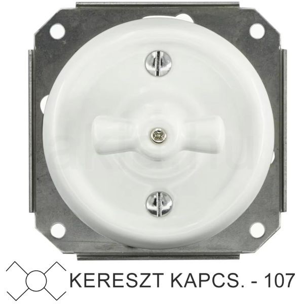 Fehér porcelán kereszt forgókapcsoló betét, süllyesztett